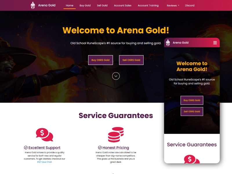 Arena Gold website design displayed across desktop and mobile screens